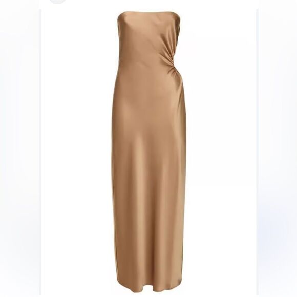 Reformation Nevaeh Satin Dress in Gold/Taupe Large NEW $298 - Picture 3 of 5